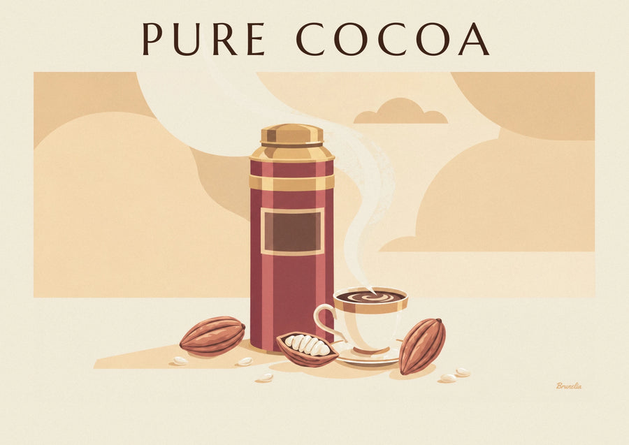 Cocoa tin and hot chocolate cup poster