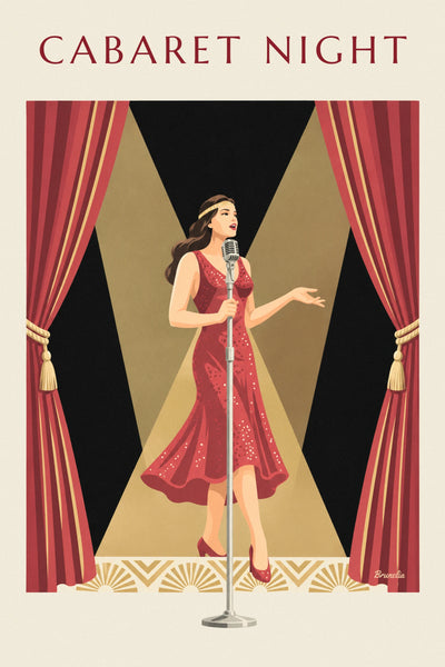 Poster Sängerin im roten Paillettenkleid auf einer Kabarettbühne: das ganze Poster