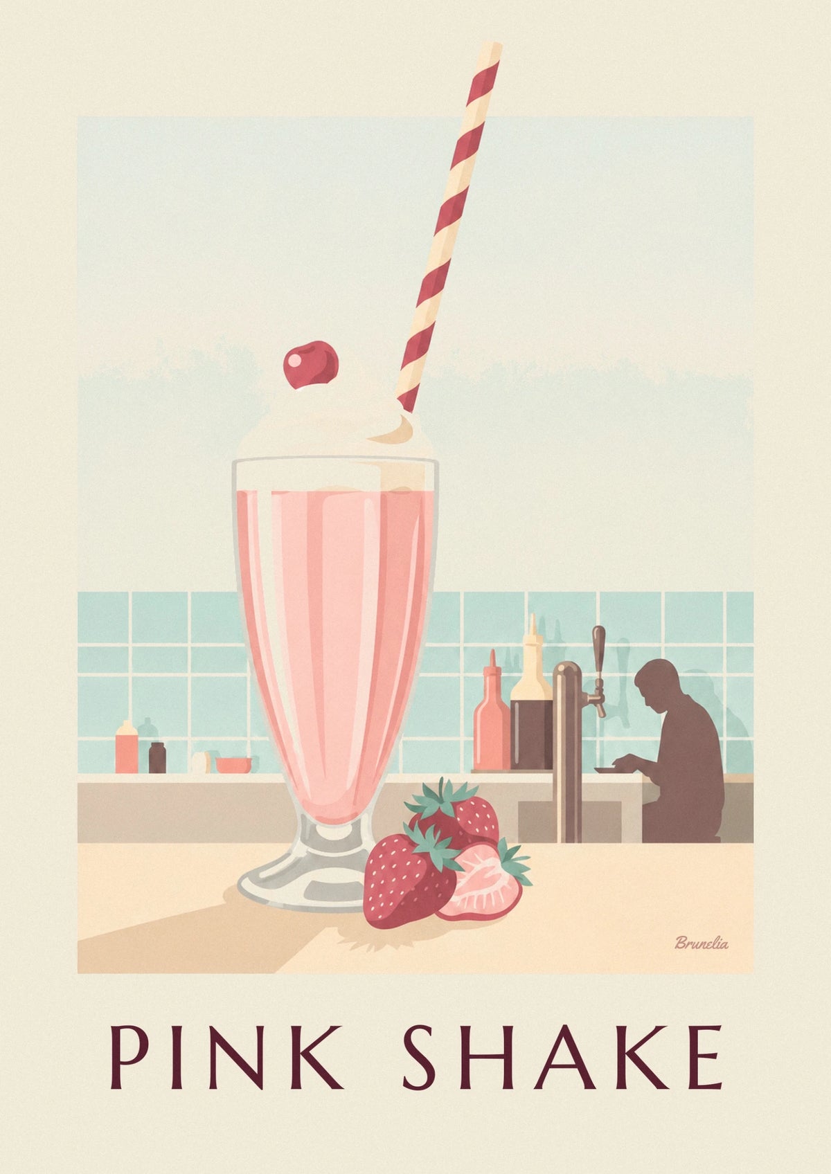Poster Erdbeer-Milchshake an der Theke eines Diners