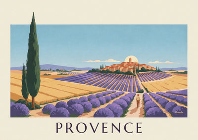 Affiche paysage provençal aux formes géométriques : l'affiche entière