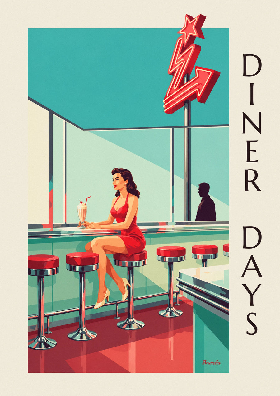 Poster Pin-up an der Theke eines amerikanischen Diners