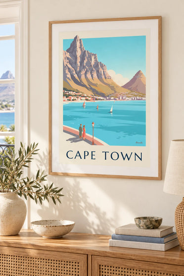 Poster Tafelberg en Lion's Head in Kaapstad : ingelijst aan de muur