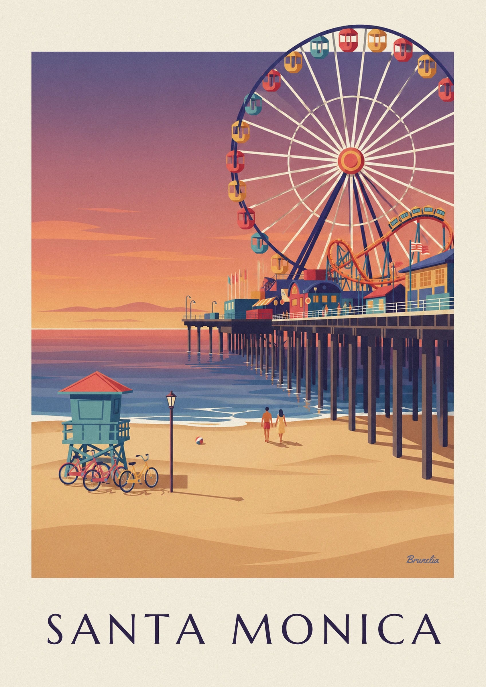 Poster Santa Monica Pier bei Sonnenuntergang: Detail in Nahaufnahme