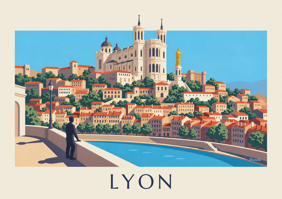 Affiche basilique de Fourvière au-dessus du Vieux Lyon
