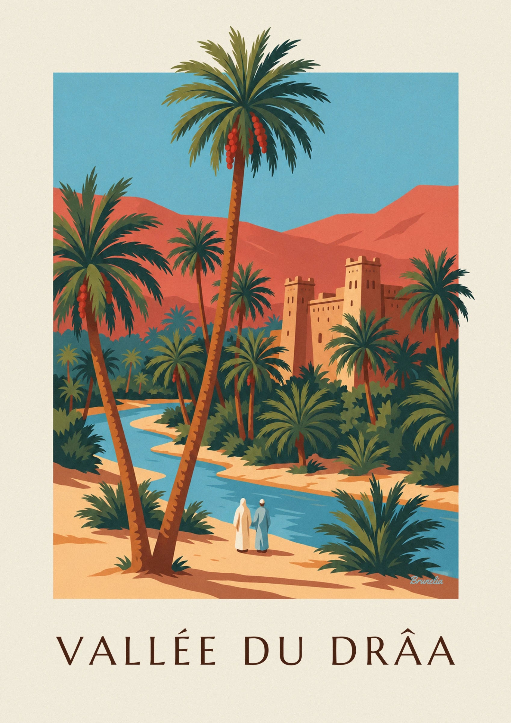 La kasbah en pisé et ses 2 tours crénelées, au pied des montagnes rouges