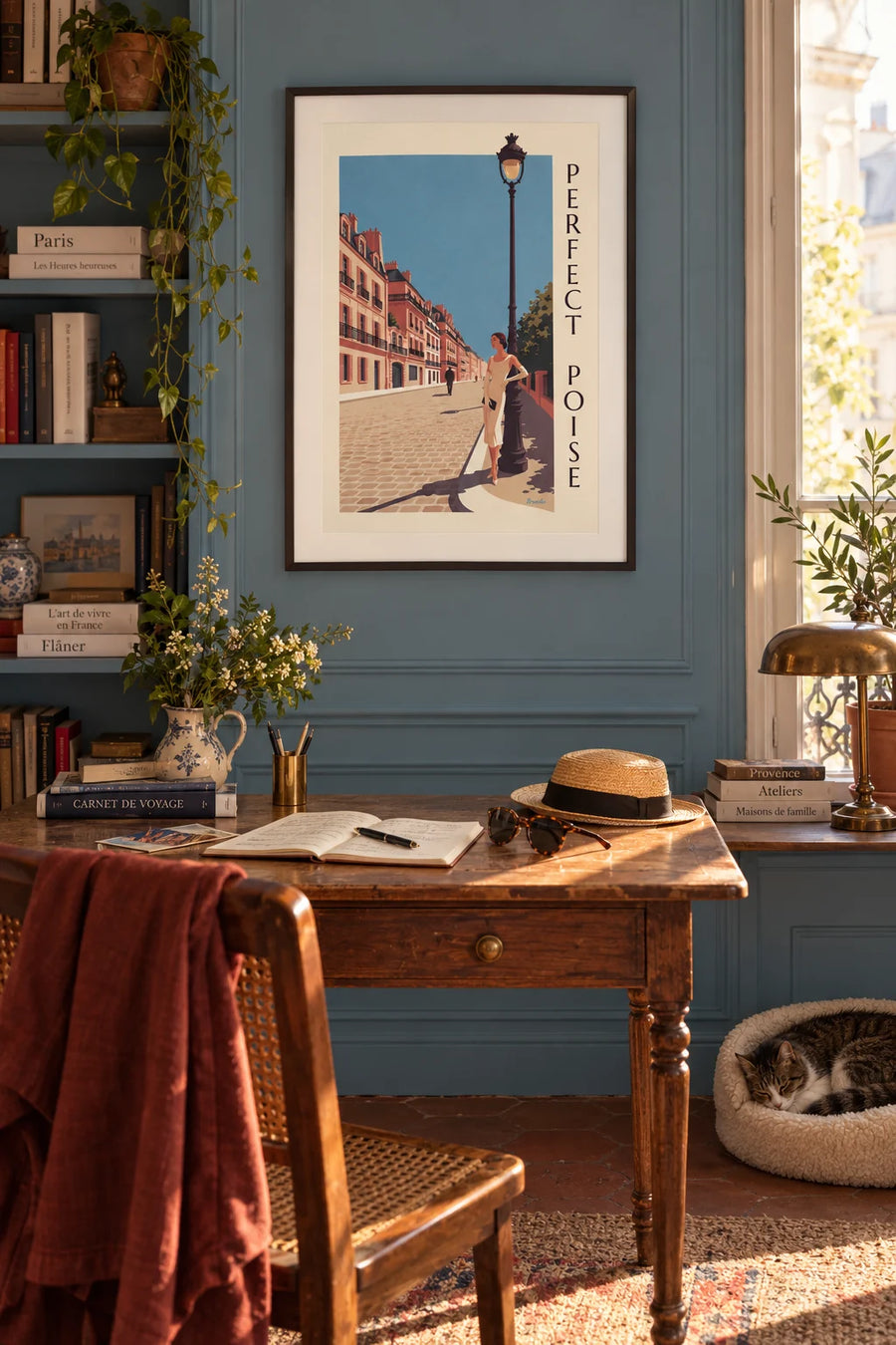 Poster of a woman in a pencil dress and long gloves in Paris: framed on the wall