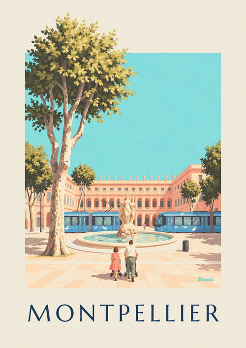 Affiche place de la Comédie et tramway de Montpellier : l'affiche entière