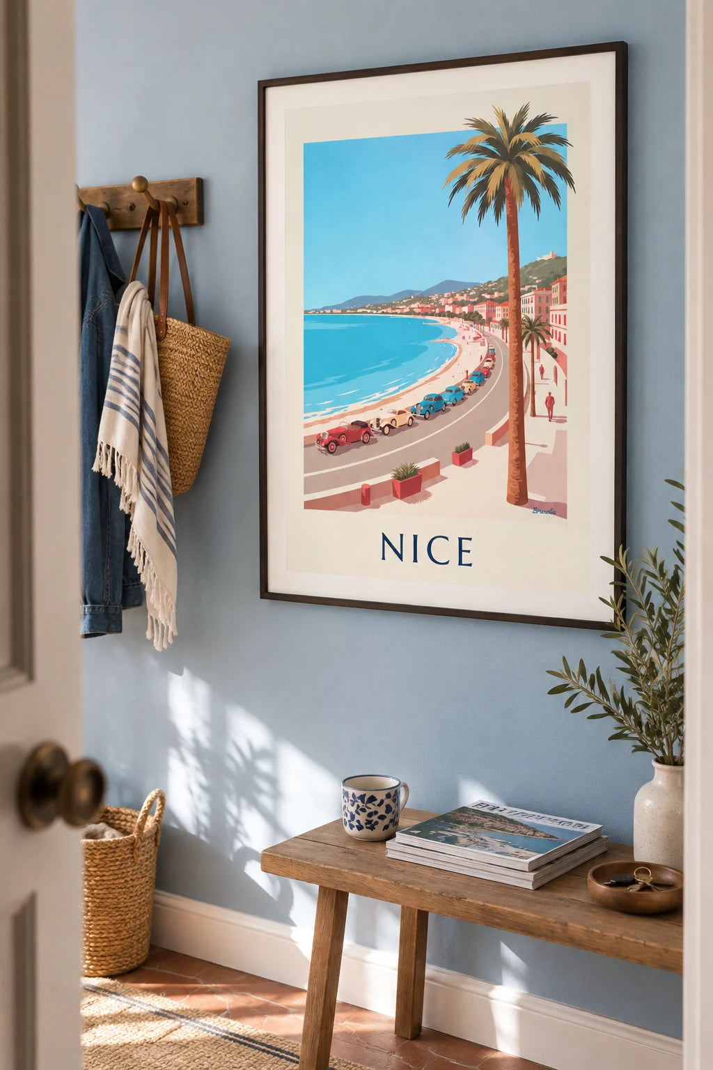 Mise en situation de Affiche voitures anciennes sur la promenade des Anglais à Nice