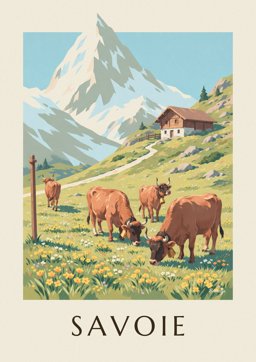 Poster Tarentaise-Kühe auf den Almen Savoyens