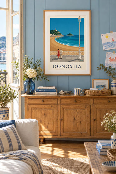 Poster strand La Concha in San Sebastián: ingelijst aan de muur
