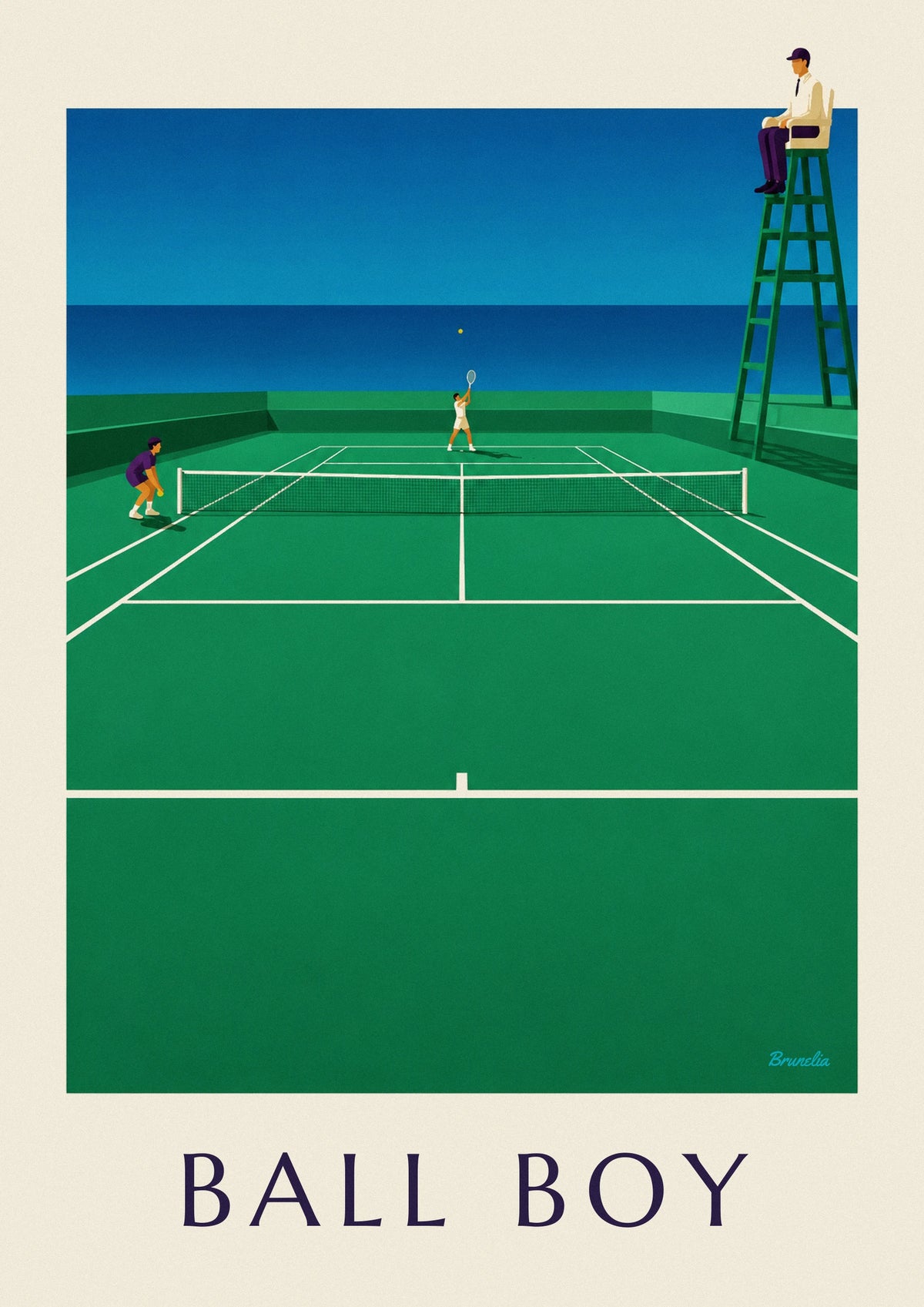 Poster van een ballenjongen op de tennisbaan