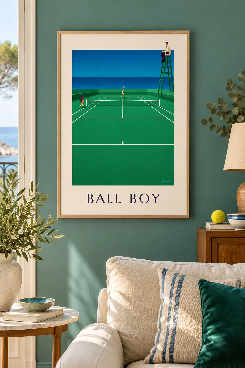 Mise en situation de Affiche ramasseur de balles sur le court de tennis