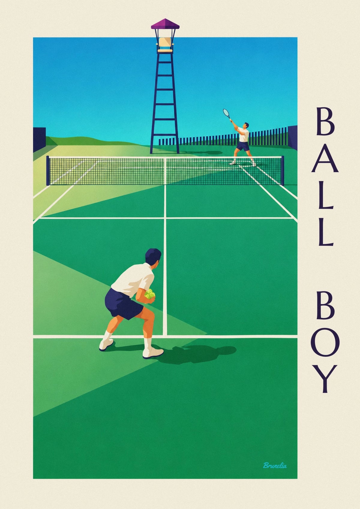 Affiche ramasseur de balles sur le court de tennis