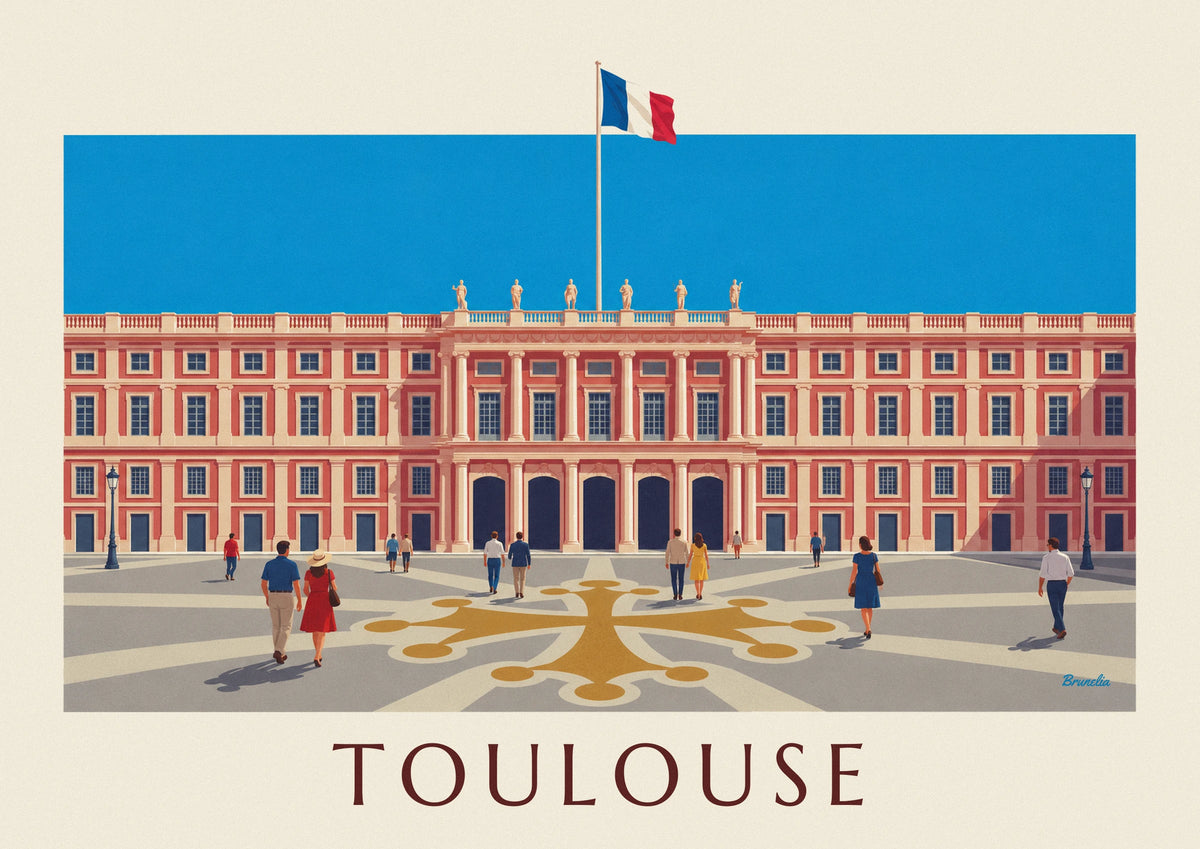 Poster Place du Capitole in Toulouse unter blauem Himmel