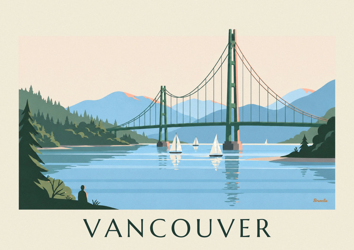 Lions Gate Bridge and sailboats in Vancouver poster