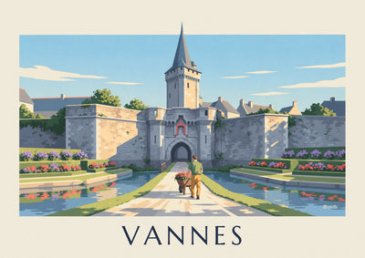 Poster Gärtner vor der Porte Poterne und den Stadtmauern von Vannes: das ganze Poster