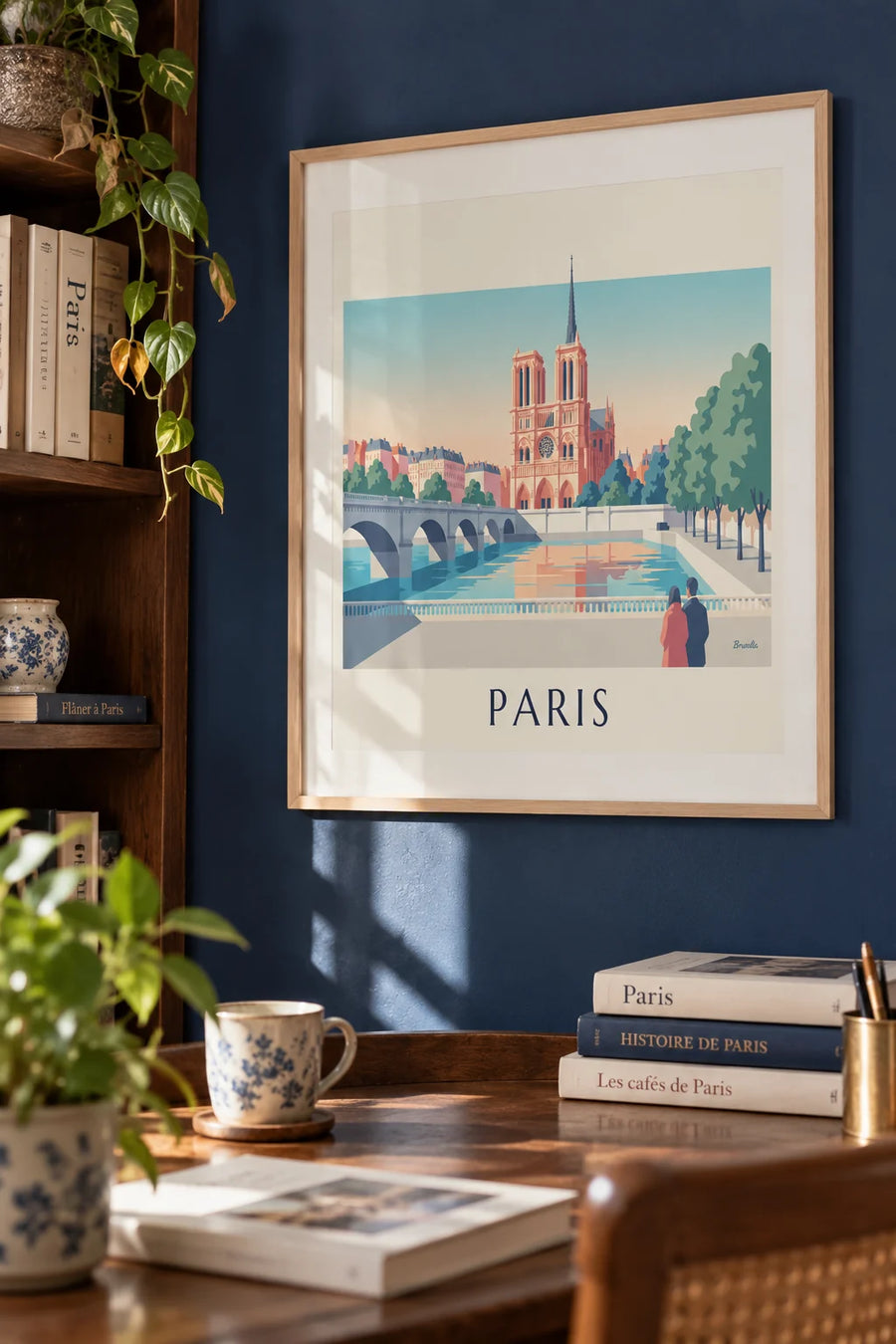 Poster of Notre-Dame de Paris from the banks of the Seine: framed on the wall