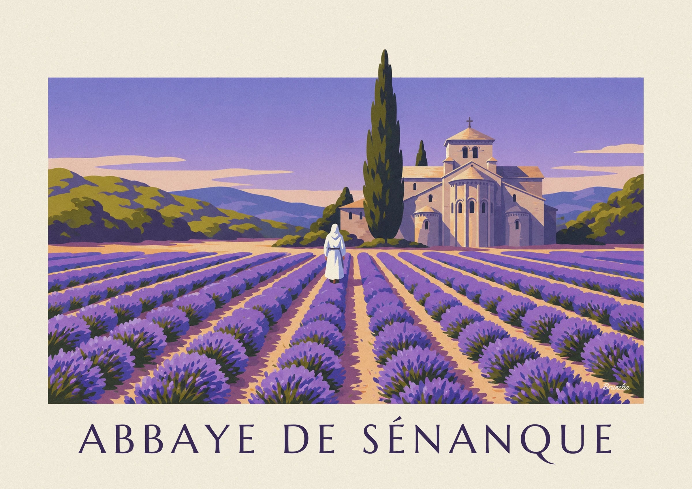 Poster Mönch im Lavendel der Abtei Sénanque: Detail in Nahaufnahme