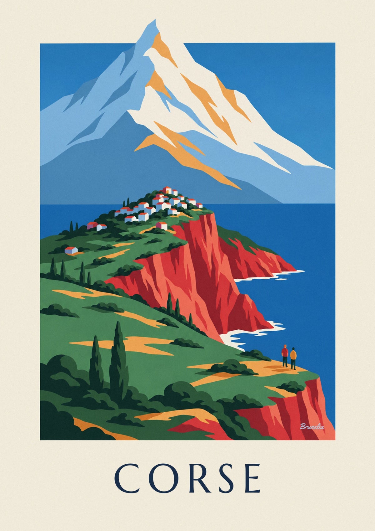 Wild Corsican coast with red cliffs and Monte Cinto poster
